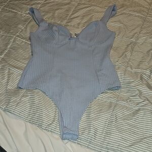 Astr Blue Ribbed Bodysuit